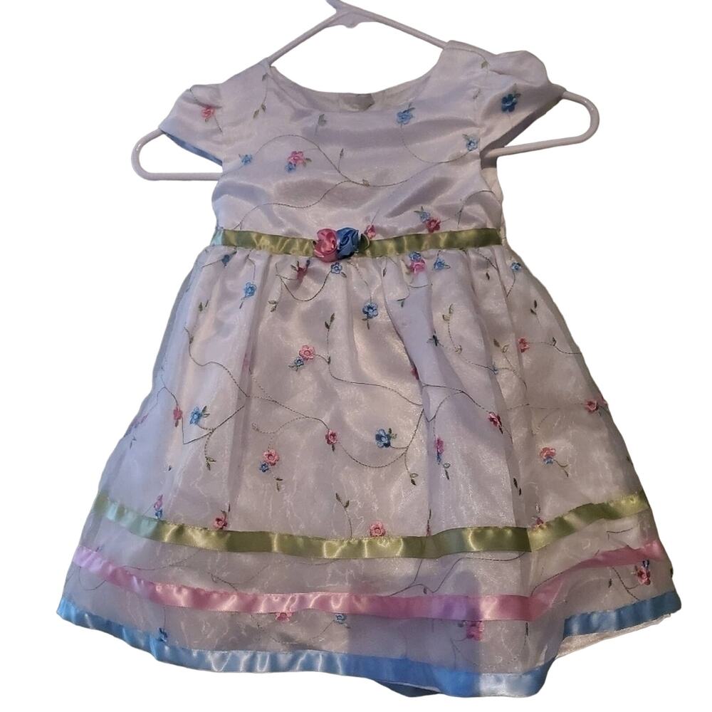 George White Floral Satin Ribbon Detail flowers Size 4t